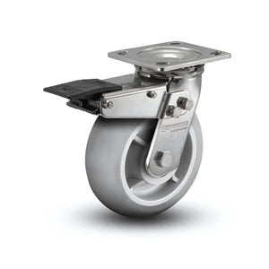 5" x 2" Stainless Performa Rubber (Round) Precision Ball Bearing Caster with Total Lock - Heavy-Duty 4" x 4.5" Plate for Industrial Use - Model D4.05109.555 BRK4 SS colson-header1