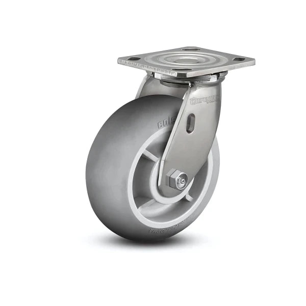 5" x 2" Stainless Performa Rubber Roller Bearing Caster - Heavy-Duty Round Wheel with 4" x 4.5" Mounting Plate (Model D4.05109.559 SS WB29) for Industrial and Commercial Use colson-header1