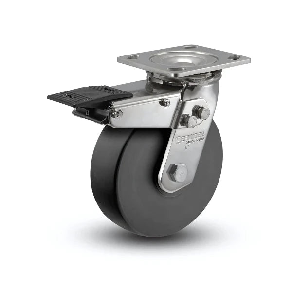 5" x 2" Stainless Commander HD Precision Ball Bearing Caster with Total Lock - Heavy-Duty 4" x 4.5" Plate, Model D4.05109.5PN BRK4 SS for Reliable Industrial Mobility colson-header