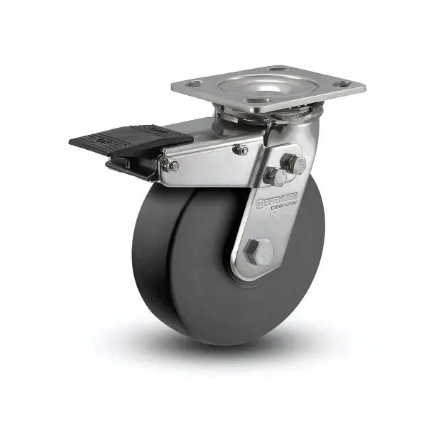 5" x 2" Stainless Commander HD Precision Ball Bearing Caster with Total Lock - Heavy-Duty 4" x 4.5" Plate, Model D4.05109.5PN BRK4 SS for Reliable Industrial Mobility -  | CasterHQ