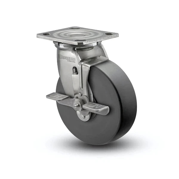 5" x 2" Stainless Commander HD Precision Ball Bearing Side-Lock Caster - Heavy-Duty 4" x 4.5" Plate, Ideal for Industrial and Commercial Use, Model D4.05109.5PN BRK7 SS colson-header