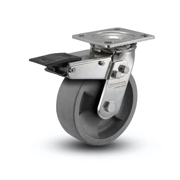 5" x 2" Stainless HD Nylon Glass Filled Delrin Bearing Caster with Total Lock Mechanism and 4" x 4.5" Plate - Heavy-Duty Mobility Solution for Industrial Applications (Model: D4.05109.831 DT BRK4 SS) colson-header1