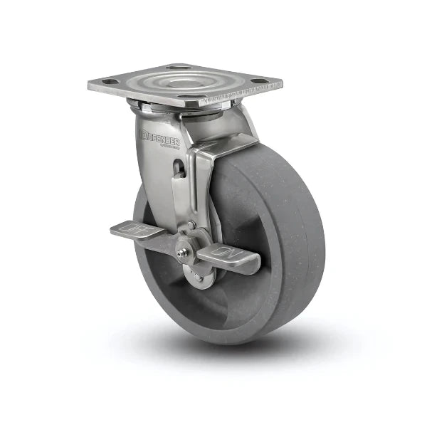 5" x 2" Stainless Steel HD Nylon Glass-Filled Delrin Bearing Side-Lock Caster - Heavy-Duty 4" x 4.5" Plate - Model D4.05109.831 DT BRK7 SS for Industrial Applications colson-header