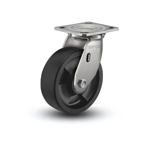 5" x 2" Stainless Steel Hi-Temp Nylon Delrin Bearing Caster with Total Lock and 4" x 4.5" Plate - High-Performance Caster for Heavy-Duty and High-Temperature Applications (Model: D4.05109.831 HTBLK SS) colson-header1