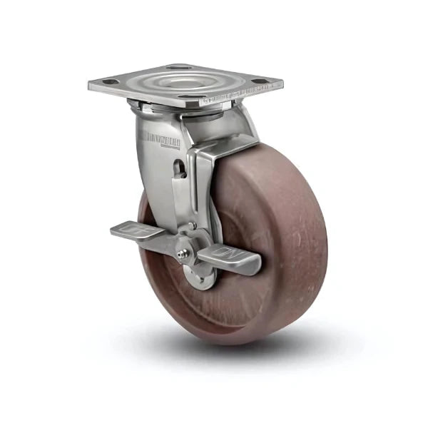 5" x 2" Stainless Steel Thermo Hi-Temp Precision Ball Bearing Side-Lock Caster with 4" x 4.5" Plate - Heavy-Duty Load Capacity for Industrial Applications - Model D4.05109.835 HT BRK7 SS colson-header1