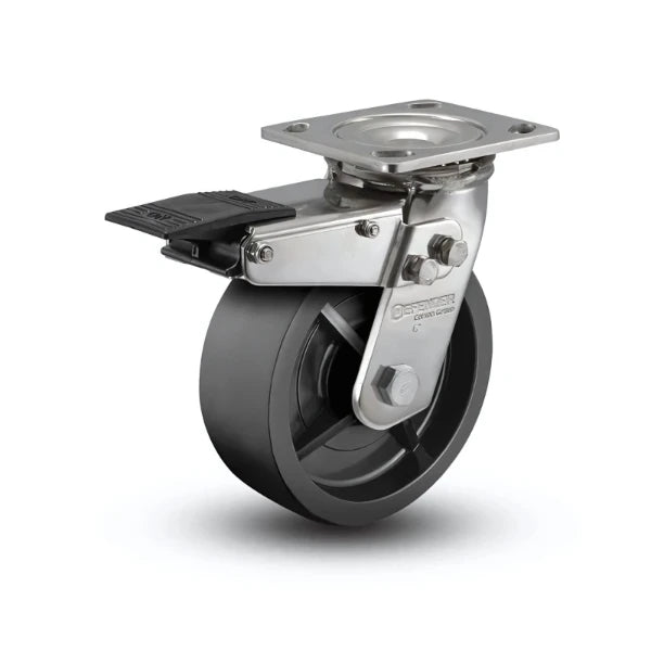 Stainless Steel 5" Polyolefin Swivel Caster with Total Lock - 650 lb Capacity, 4"x4.5" Plate colson-header