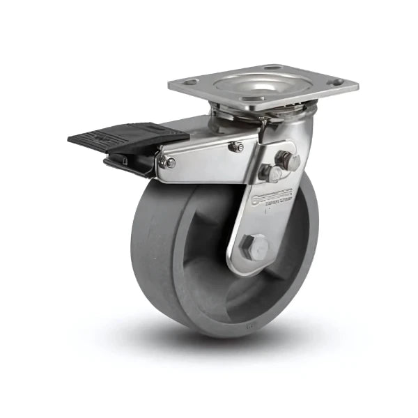 5" x 2" Stainless HD Nylon Glass Filled Roller Bearing Caster with Total Lock – 1200 lb Load Capacity, High-Temperature Resistance, and Durable Design for Industrial Applications - D4.05109.839 DT BRK4 SS WB29 colson-header