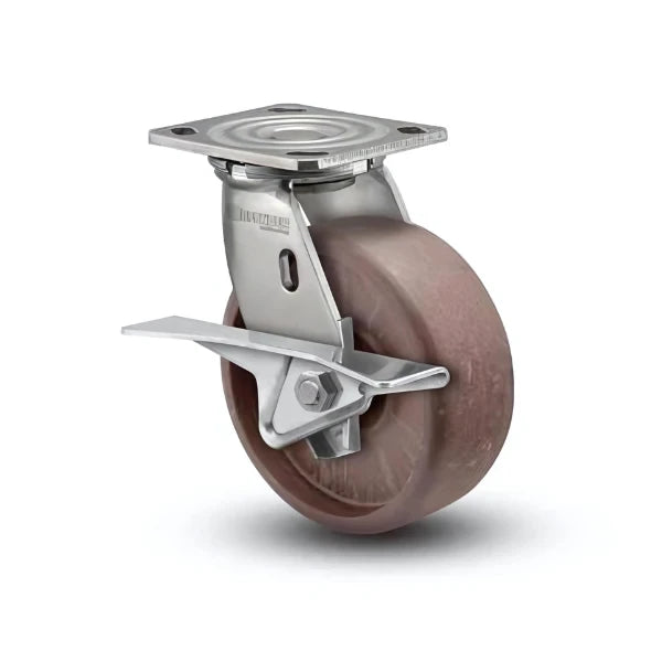 5" x 2" Stainless Thermo Hi-Temp Roller Bearing CAM-Brake Caster - Heavy-Duty, Durable Design with 4 x 4.5 Plate - Model D4.05109.839 HT BRK3 SS WB29 colson-header1