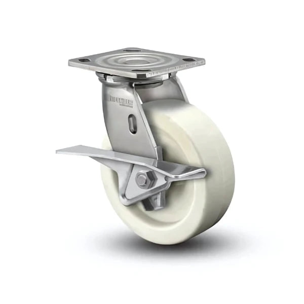 5" x 2" Stainless Steel Hi-Temp Retort Roller Bearing CAM-Brake Caster with 4" x 4.5" Plate - D4.05109.839 RW BRK3 SS WB29 for High-Temperature Industrial Applications colson-header