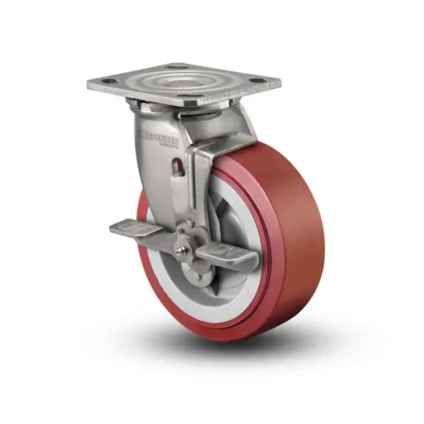 Colson Casters Stainless 5" x 2" HI-TECH Polyurethane Delrin Bearing Top-Lock Caster with 4" x 4.5" Plate - SKU: D4.05109.921 BRK7 SS | Durable, Floor Protective Caster for Industrial Applications -  | CasterHQ
