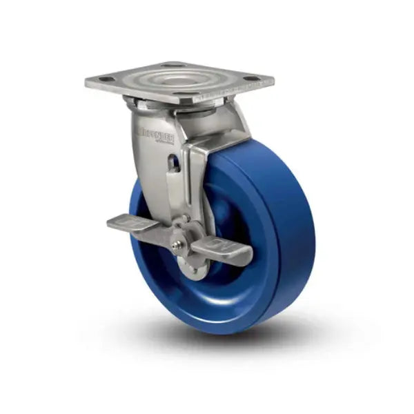Colson Casters Stainless 5" x 2" K Solid Polyurethane Delrin Bearing Top-Lock Caster - 4" x 4.5" Plate - SKU: D4.05109.931 KW BRK7 SS - Durable and Versatile for Industrial, Commercial, and Medical Use -  | CasterHQ