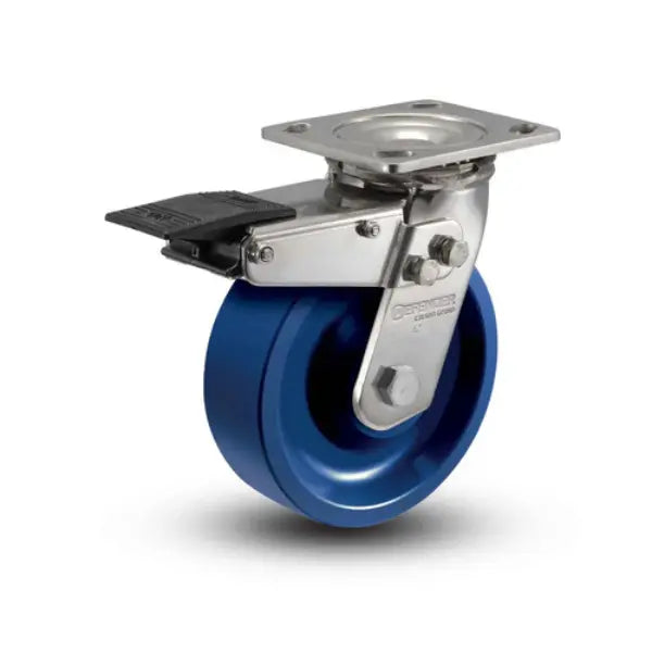 Colson Casters Stainless 5" x 2" K Solid Polyurethane Precision Ball Bearing Caster with Total Lock - 4" x 4.5" Plate - SKU: D4.05109.935 KW BRK4 SS -  | CasterHQ