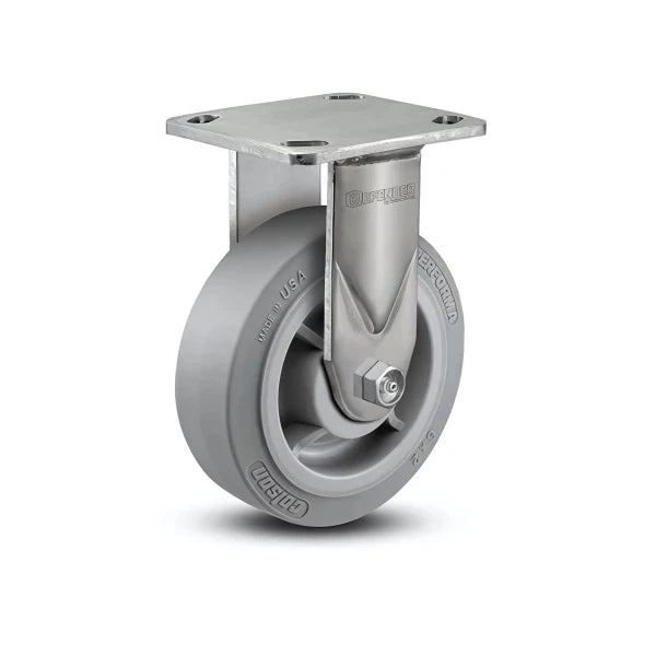 6" x 2" Stainless Steel Performa Rubber Rigid Caster with Delrin Bearing - High-Performance, Heavy-Duty, 4" x 4.5" Plate - Model D4.06108.451 SS colson-header1