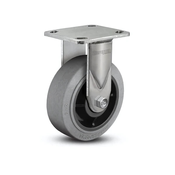 6" x 2" Stainless Performa Rubber Flat/Conductive Precision Ball Bearing Rigid Caster with 4" x 4.5" Plate - Heavy-Duty, High-Performance Caster for Industrial Applications - Model D4.06108.455 COND SS colson-header1