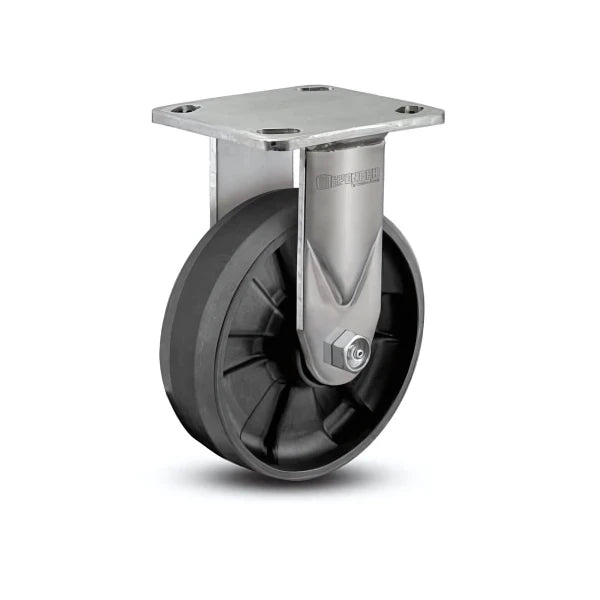 6" x 2" Stainless Max Nylon Delrin Bearing Rigid Caster with 4" x 4.5" Plate - Heavy-Duty Performance for Industrial Applications - Model D4.06108.531 SS colson-header