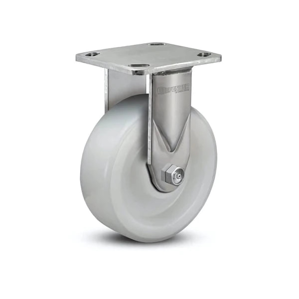 6"x2" Heavy-Duty Stainless Steel Rigid Caster with White Nylon Delrin Bearing and 4"x 4.5" Plate colson-header1