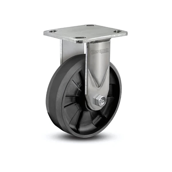 6" x 2" Stainless Steel Max Nylon Precision Ball Bearing Rigid Caster with 4" x 4.5" Plate - Heavy-Duty Industrial Caster for Smooth Rolling and High Load Capacity - D4.06108.535 SS colson-header
