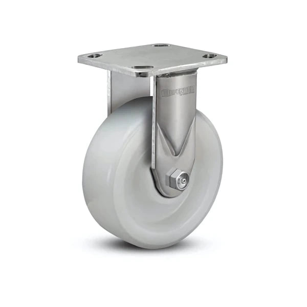 6" x 2" Stainless Steel White Nylon Rigid Caster with Precision Ball Bearings and 4" x 4.5" Plate - Ideal for Heavy-Duty Applications - Model D4.06108.535 WN SS colson-header