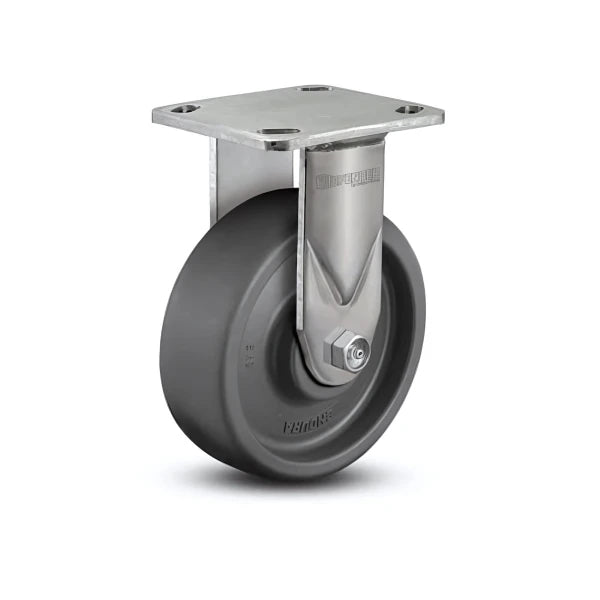Stainless Steel 6"x2" Rigid Caster | 1100 lb Capacity | Solid Elastomer Wheel | 4"x4.5" Top Plate CasterHQ