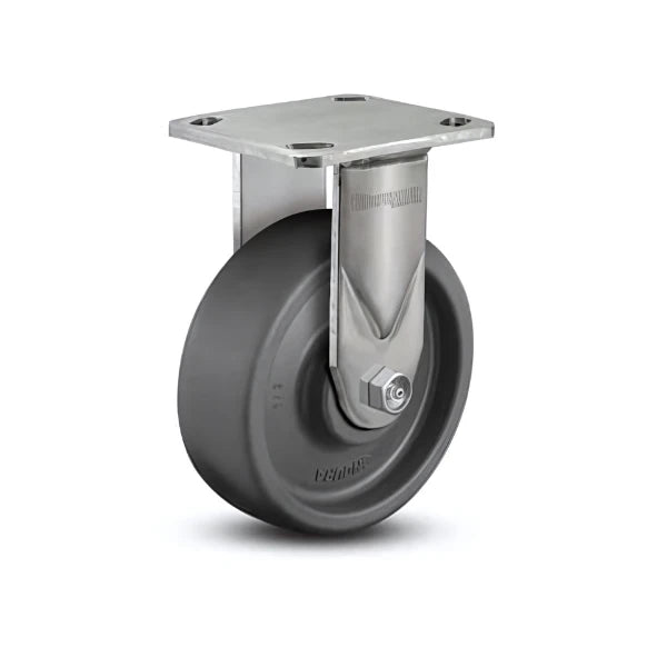 6" x 2" Stainless Solid Elastomer Rigid Caster with Precision Ball Bearing and 4" x 4.5" Mounting Plate - Heavy-Duty Industrial Stability | D4.06108.835 EN SS colson-header