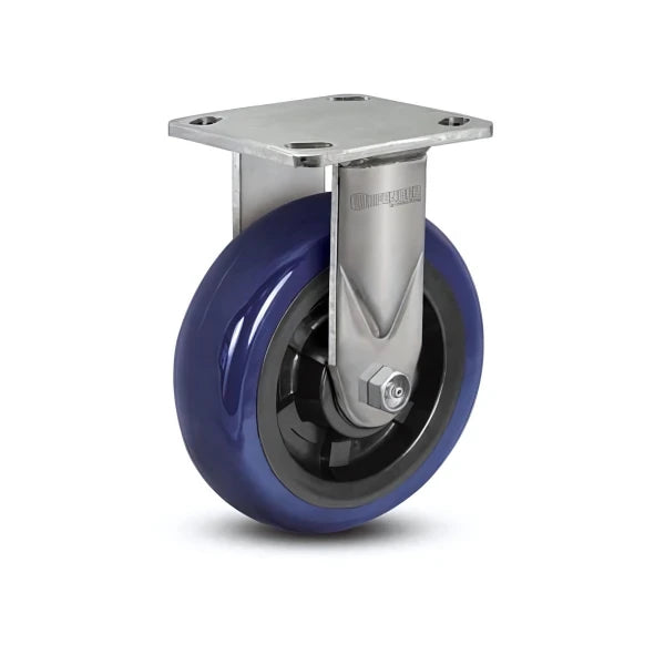 Stainless Steel 6"x2" Eagle Polyurethane Rigid Swivel Caster with 4"x4.5" Plate - 1100 lb Load Capacity CasterHQ