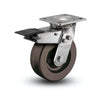 6" x 2" Stainless Steel Hi-Temp Phenolic Caster with Total Lock, Delrin Bearings, and 4" x 4.5" Mounting Plate - D4.06109.331 HT BRK4 SS colson-header