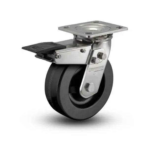 Colson Casters | Stainless 6" x 2" Phenolic Roller Bearing Caster with Total Lock and 4" x 4.5" Plate - SKU: D4.06109.339 BRK4 SS WB29 | Heavy-Duty, Corrosion-Resistant Caster for Industrial & Commercial Use -  | CasterHQ