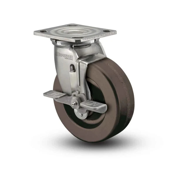 Colson Casters 6" x 2" Hi-Temp Phenolic Roller Bearing Top-Lock Caster with 4" x 4.5" Plate - Stainless Steel, SKU: D4.06109.339 HT BRK7 SS WB29 for High-Temperature and Industrial Applications colson-header