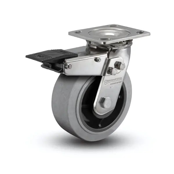 Stainless Steel 6"x2" Precision Ball Bearing Swivel Caster with Total Lock, Conductive Rubber Tires, and 4"x4.5" Top Plate -  | CasterHQ