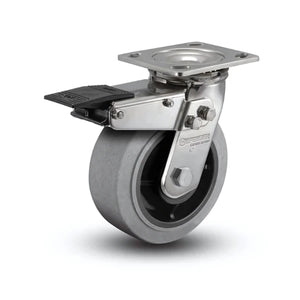 Stainless Steel 6"x2" Precision Ball Bearing Swivel Caster with Total Lock, Conductive Rubber Tires, and 4"x4.5" Top Plate colson-header1