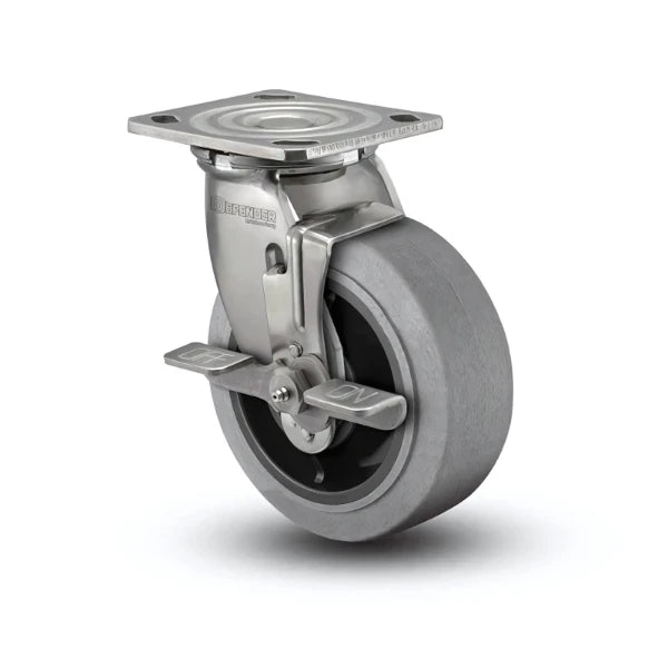 Stainless Steel 6"x2" Precision Ball Bearing Caster with 4"x4.5" Plate & Conductive Rubber Wheel colson-header1