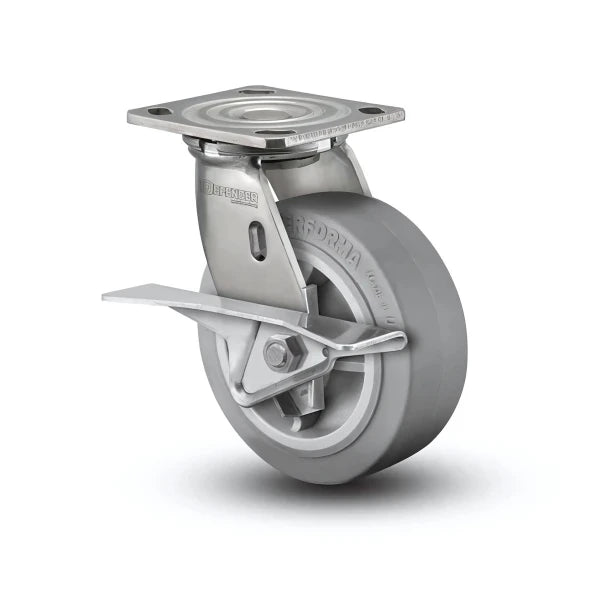Stainless Steel 6" Swivel Caster with Performa Rubber Wheel & Brake - Heavy Duty, 600 lb Capacity colson-header1