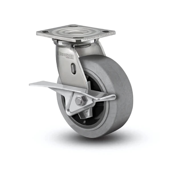 Stainless Steel 6"x2" Performa Rubber Swivel Caster with CAM-Brake & 4"x4.5" Plate colson-header1
