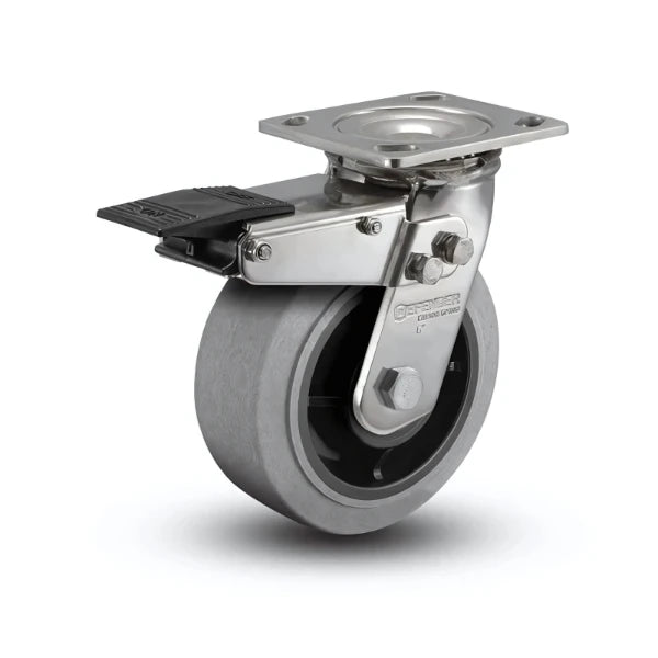 Stainless Steel 6"x2" Performa Rubber Swivel Caster with Total Lock, 4"x4.5" Plate & 410 lb Load Capacity colson-header1