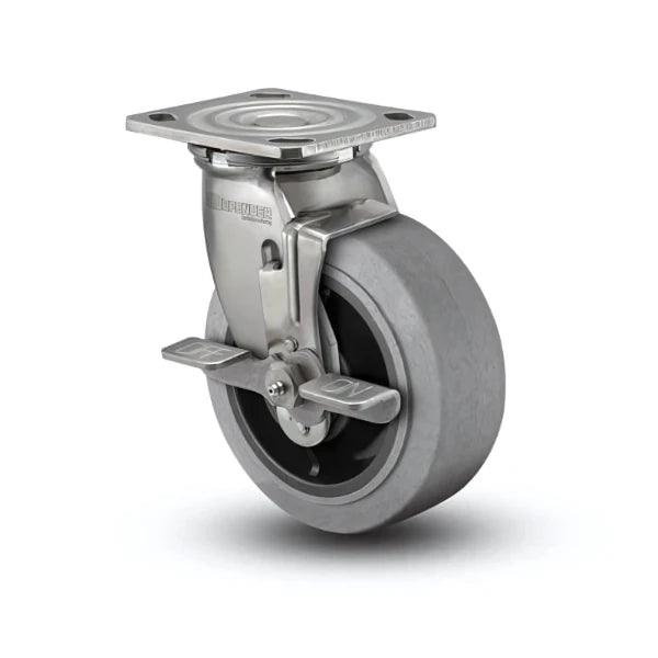 Stainless Steel 6"x2" Performa Rubber Conductive Roller Bearing Swivel Side-Lock Caster with 4"x4.5" Plate colson-header1