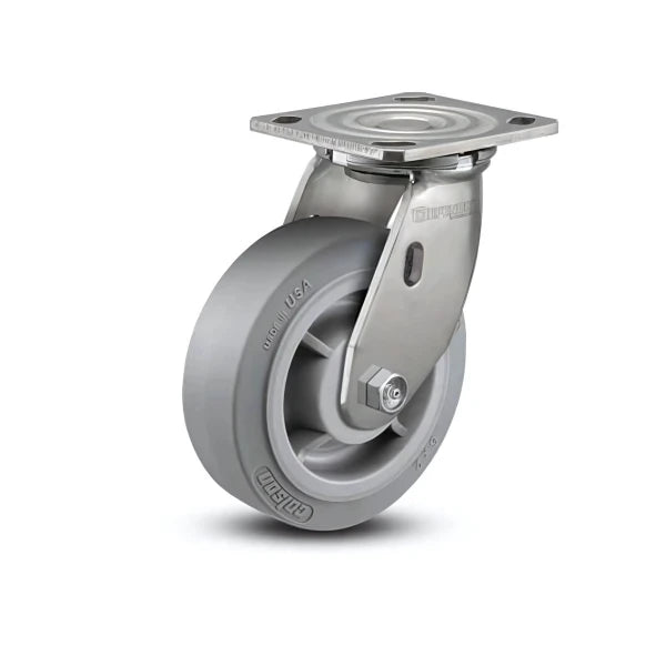 6" x 2" Stainless Performa Rubber Roller Bearing Caster - Flat Grey, Heavy-Duty, 4" x 4.5" Plate (Model D4.06109.459 SS WB29) colson-header1