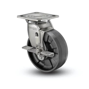6" x 2" Nylon Stainless Side Lock Caster – 4" x 4.5" Plate