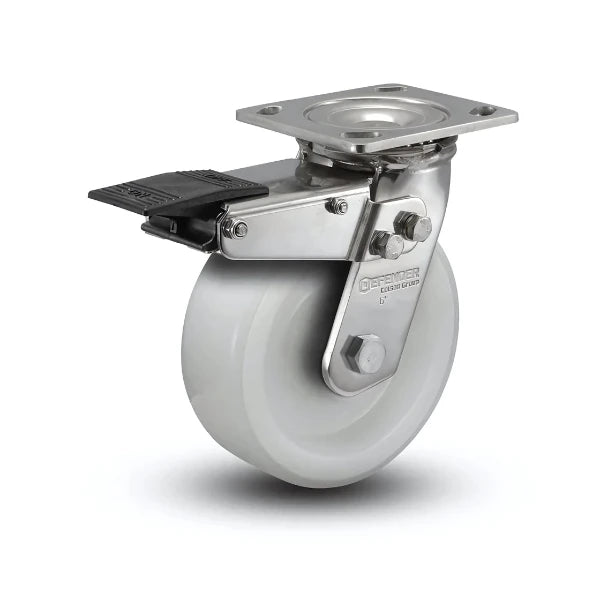 6" x 2" Stainless Steel Nylon Delrin Bearing Caster with Total Lock - Heavy-Duty 4" x 4.5" Plate | Model D4.06109.531 WN BRK4 SS colson-header