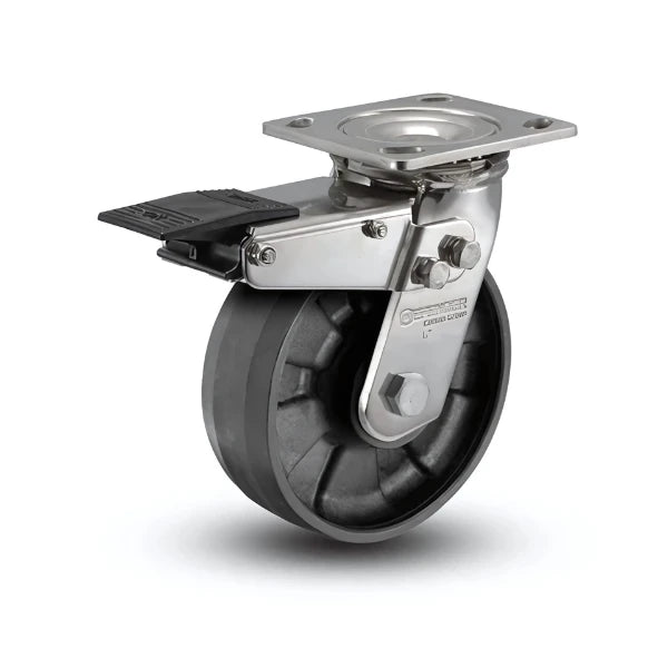 6" x 2" Stainless Max Nylon Precision Ball Bearing Caster with Total Lock - Durable 4" x 4.5" Plate for Heavy-Duty Applications | Model D4.06109.535 BRK4 SS colson-header