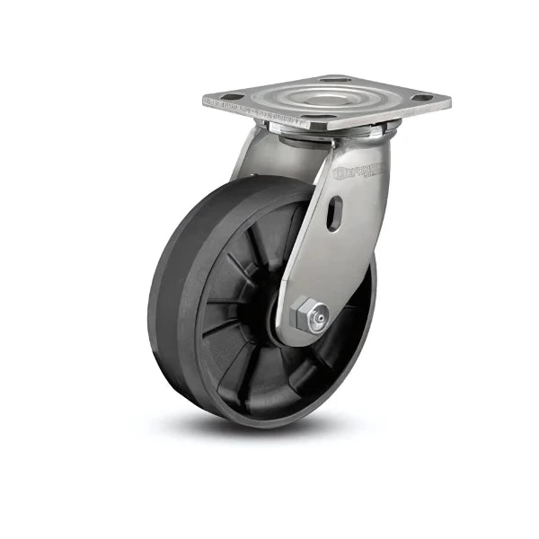 6" x 2" Stainless Steel Precision Ball Bearing Caster with 4" x 4.5" Plate - Heavy-Duty Nylon Wheel for Smooth Mobility - Model D4.06109.535 SS colson-header