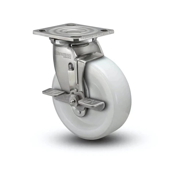 Stainless Steel 6"x2" Precision Ball Bearing Caster with Side-Lock & 4"x4.5" Plate colson-header1