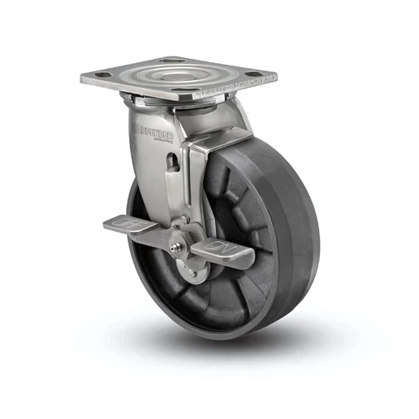 6" x 2" Stainless Max Nylon Roller Bearing Side-Lock Caster - Heavy-Duty, Durable Design with 4" x 4.5" Plate (Model: D4.06109.539 BRK7 SS WB29) colson-header