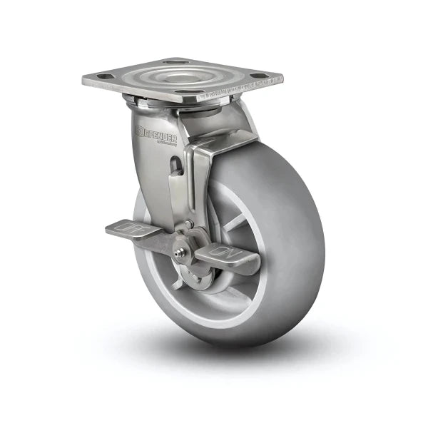 8" x 2" Stainless Steel Performa Rubber Caster with Precision Ball Bearings  - Heavy-Duty Side-Lock Caster for Industrial Use - Model D4.06109.555 BRK7 SS colson-header1
