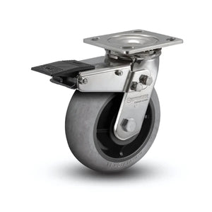 Stainless Steel 6" Precision Ball Bearing Swivel Caster with Total Lock, Rubber Wheels, and 4" Plate colson-header1