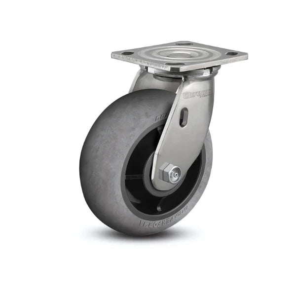 Stainless Steel 6"x2" Precision Ball Bearing Swivel Caster with Conductive Rubber Wheels and 4"x4.5" Plate colson-header1