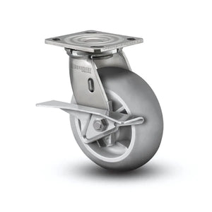 Stainless Steel 6"x2" Performa Rubber Roller Bearing CAM-Brake Swivel Caster with 4"x4.5" Plate colson-header1