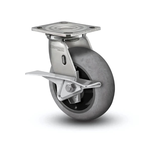 Stainless Steel 6"x2" Performa Rubber Roller Bearing CAM-Brake Caster with 4"x4.5" Plate colson-header1