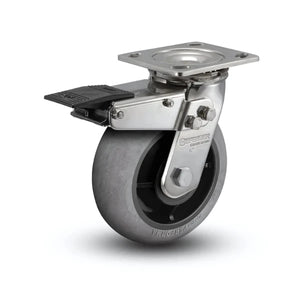 Stainless Steel 6"x2" Performa Rubber Round Conductive Roller Bearing Swivel Caster with Total Lock, 4"x4.5" Plate colson-header1