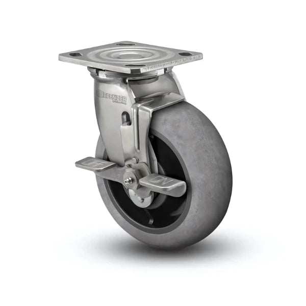 Stainless Steel 6"x2" Performa Rubber Conductive Roller Bearing Swivel Caster with 4"x4.5" Plate colson-header1