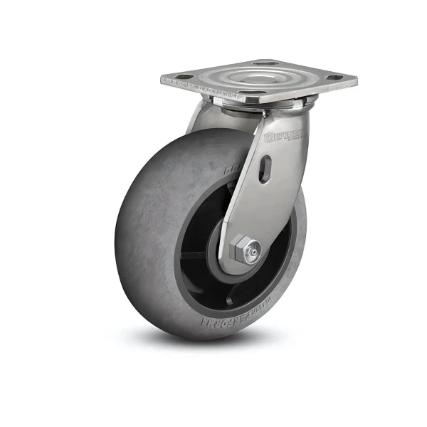 6" x 2" Stainless Steel Performa Rubber Roller Bearing Caster with Conductive Properties - Heavy-Duty Caster with 4" x 4.5" Plate - Model D4.06109.559 COND SS WB29 colson-header1